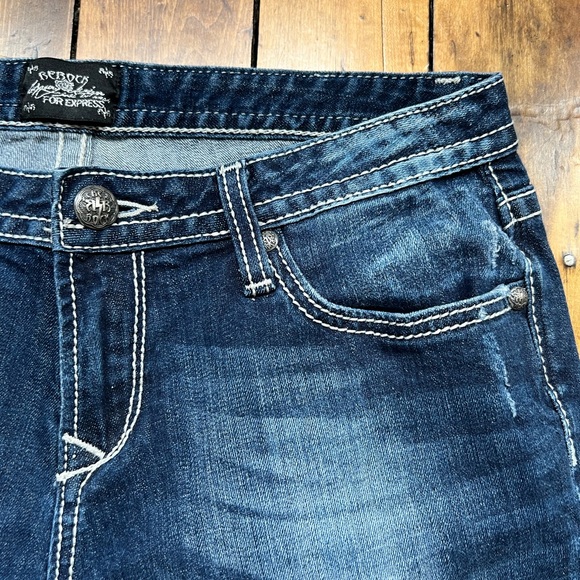 Rerock Express Womens 12 Low Rise Boot Cut Jeans Dark Wash Embroidered Y2K 32x30 - Picture 4 of 13